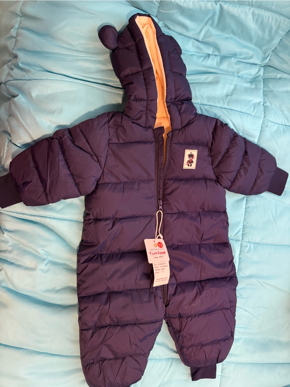 Kids Navy Puffer Snowsuit with Animal Ears Hood
